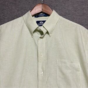 Stafford Oxford Green and White Stripe Casual Button Down Shirt
